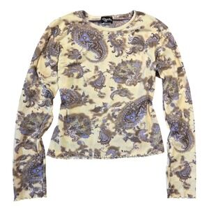 Vintage Radar Paisley Mesh Top Womens Small Long Sleeve Lettuce Edge 90s Y2K USA